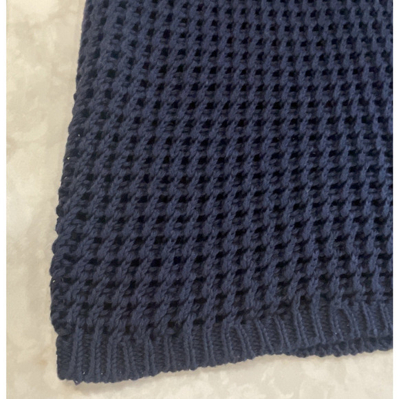 NWT Theory Women's Navy Blue Crochet Cotton Textured Knit Midi Pencil Skirt Sz L - Picture 15 of 16